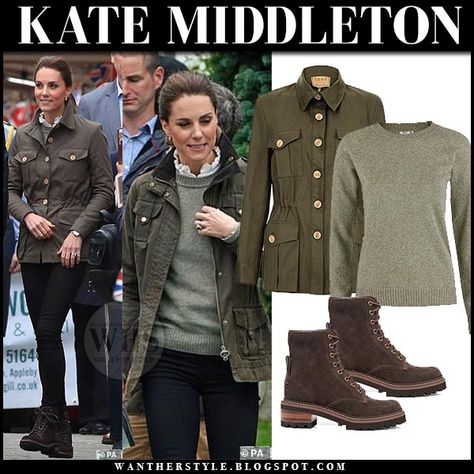 Kate Middleton in khaki green jacket and green sweater #fashion #style #celebrity #royals #royalty #duchess #cambridge #streetstyle #casual #nature #outfit #offduty Mode Style Anglais, English Country Fashion, Countryside Outfit, Green Jacket Outfit, Classic Dressing, Countryside Fashion, Green Khaki Jacket, British Country Style, Kate Middleton Style Outfits