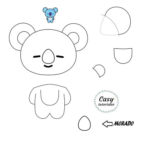 Molde de KOYA BT21💜 Bt21 Template, Bt21 Pattern, Koya Bt21, Bts Shirt, Felt Crafts Patterns, Kpop Diy, Plushie Patterns, Bts V Pictures, Felt Pattern