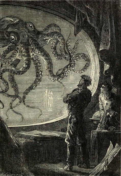 Sea Illustration, Motif Art Deco, Leagues Under The Sea, Sci Fi Books, Jules Verne, Art Et Illustration, Sea Monsters, Art And Illustration, Cthulhu