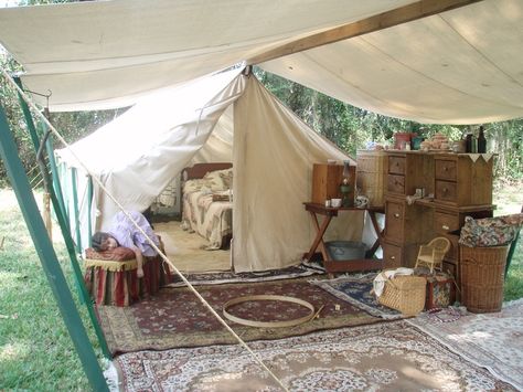 Medieval Camp Furniture, Reenactment Camping, Tent Living, Wall Tent, Campaign Furniture, Being Outside, Canvas Tent, Camp Furniture, Mountain Man