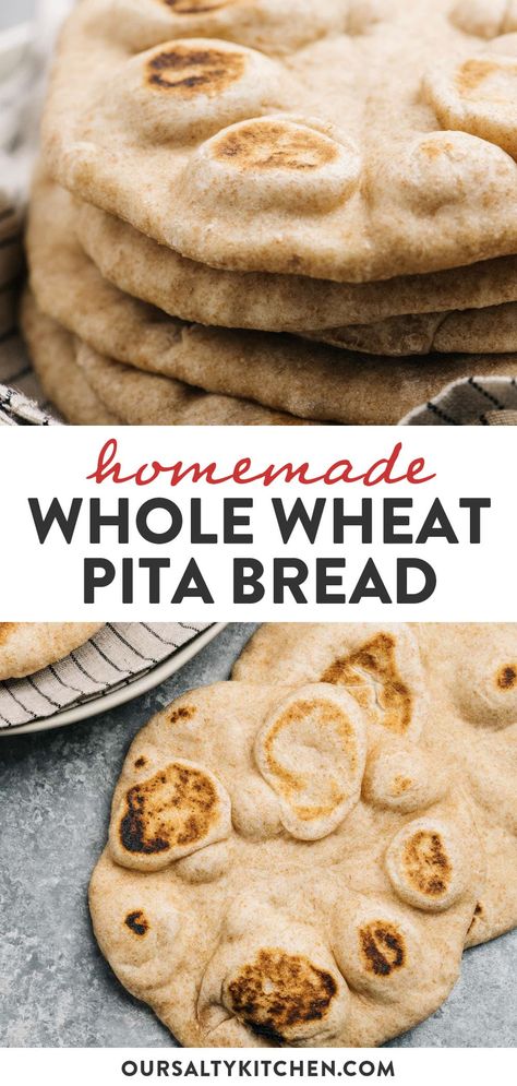 Healthy Pita Bread, Make Falafel, Beginner Baking Recipes, Mediterranean Salads, Pane Pita, Whole Wheat Pita Bread, Falafel Sandwich, Homemade Pita, Homemade Pita Bread