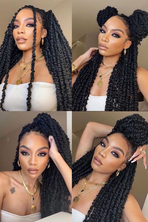 Styling Long Passion Twist, Different Passion Twist Styles, Styled Passion Twists, Cute Hairstyles To Do With Passion Twists, Styles For Passion Twist Braids, Style For Passion Twist, Cute Hairstyles For Passion Twists, Protective Hairstyles That Last Long, Passion Twist Styles Long