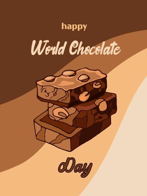 Appetizing pieces of milk chocolate with nuts. Celebrate world chocolate day with lettering. Vector illustration of dessert food in vintage style. For website, postcard, banner, poster. Chocolate Illustration Design, Chocolate Day Creative Ads, Chocolate Poster Design Ideas, Bar Website Design, Chocolate With Nuts, Chocolate Poster, Cake Poster, Bar Website, World Chocolate Day