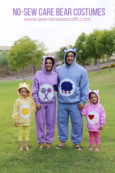 Care Bears Family Costume, Family Care Bear Costume, Carebear Costume Diy, Diy Care Bear Costume, Simple Family Halloween Costumes, Care Bears Costume, Care Bear Costume, Care Bears Halloween Costume, Hoodie Halloween Costumes