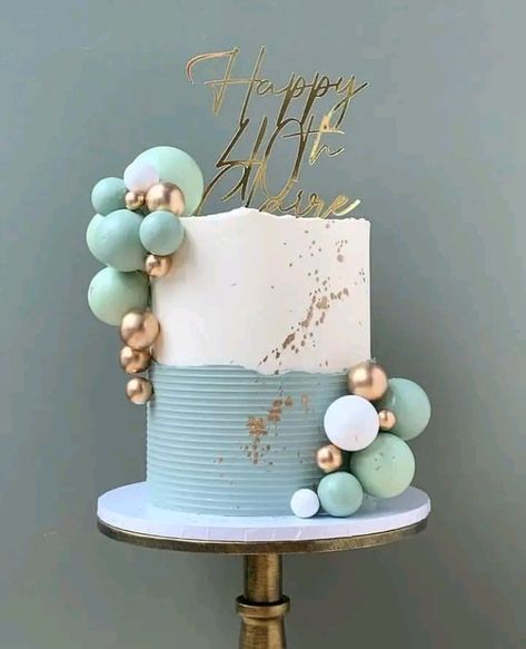 Color Cake Birthday, Birthday Cake Two Tier, Two Tier Cakes, Green Birthday Cake, Cake Two Tier, Mint Theme, Contemporary Cake, 50 Cake, Teal Cake