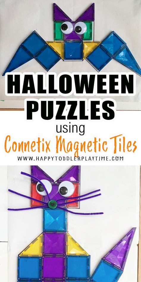 Magnatiles Puzzles, Halloween Magnatiles, Magnetic Tiles Ideas, Magnatiles Ideas, Magnet Tiles, Easy Kid Activities, Magnetic Blocks, Halloween Puzzles, Magna Tiles