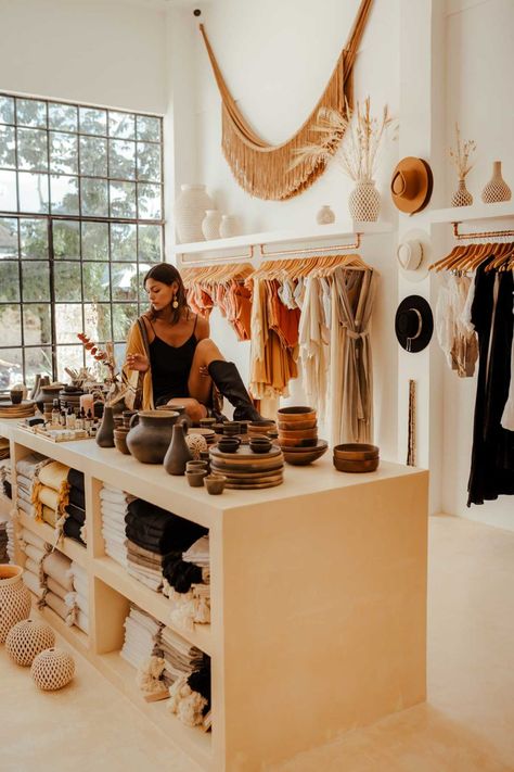 Tulum Lookbook - Nakawe Concept Store in Tulum, Mexico Boutique Display Ideas, Boutique Store Displays, Boutique Aesthetic, Sustainable Boutique, Bias Slip Dress, Boho Store, White Raven, Retail Store Interior Design, Boutique Inspiration