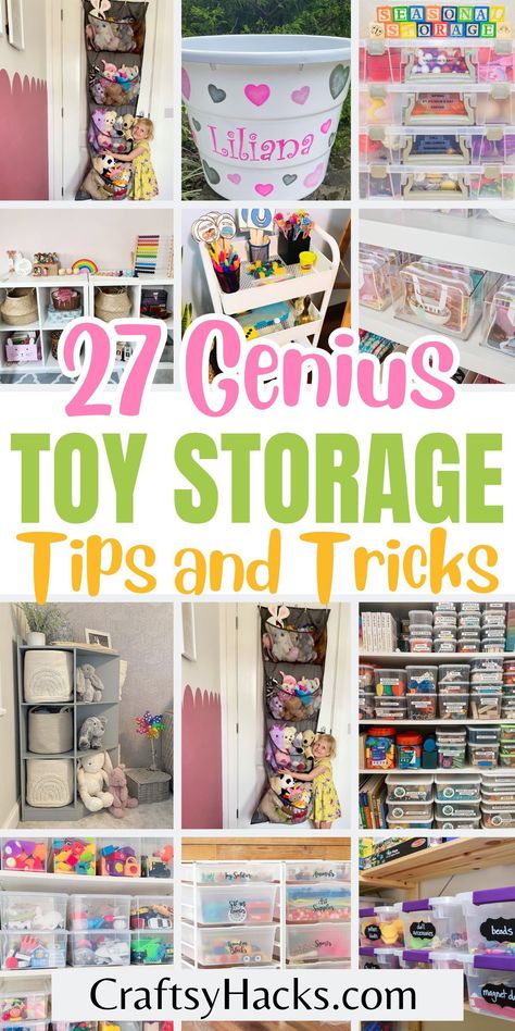 Discover clever storage hacks to keep your playroom organized with our toy storage ideas. Explore creative solutions for playroom organization to ensure every toy has its place, making cleanup a breeze. Organizing Ideas For Playroom, Kids Closet Organization Toys, Toddler Toy Room Ideas, Easy Playroom Organization, Dollar Store Playroom Ideas, Organizing Ideas Toys, Toy Organization Small Space, Diy Toy Organization Ideas, Storage For Barbie Stuff