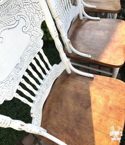 chalk painted oak pressed back chairs Pressed Back Chairs, Wooden Chair Makeover, Chalk Paint Chairs, Kitchen Table Oak, Painted Kitchen Tables, Chalk Paint Makeover, Annie Sloan Old White, Chairs Vintage, Restoration Hardware Inspired