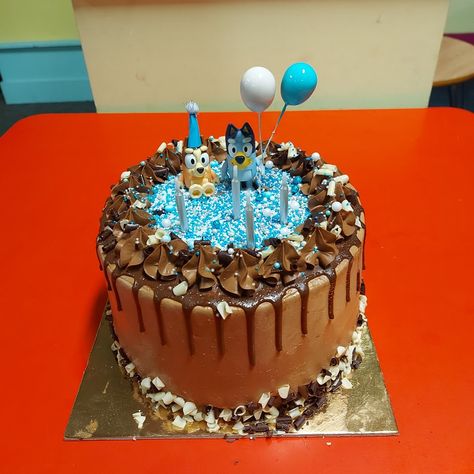 Chocolate Bluey Cake, Diy Bluey Cake, Diy Bluey, Blue Sprinkles, Bingo For Kids, Cake Kids, Bluey And Bingo, Peanut Butter Cake, Birthday Cake Chocolate