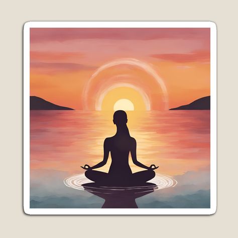 Get my art printed on awesome products. Support me at Redbubble #RBandME: https://www.redbubble.com/i/magnet/Meditation-women-Sunset-Calming-art-Yoga-art-Mindfulness-Zen-Tranquility-Relaxation-Spiritual-Wellness-Self-care-by-LitzoyGlobeArt/162819502.TBCTK?asc=u Positive Energy Art, Inner Peace Art, Calming Art, Yoga Room Decor, Mindfulness Art, Calm Art, Yoga Studio Decor, Yoga Decor, Sunset Print