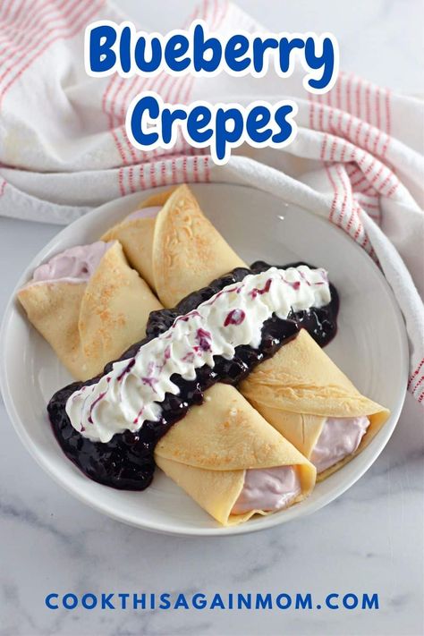 Indulge in the heavenly combination of delicate crepes with a yogurt cream cheese filling, and luscious blueberry sauce in this easy-to-follow recipe. Crepes Recipe Easy Filling, Blueberry Filling Recipe, Crepes Recipe Easy, Recipe For Crepes, Blueberry Crepes, Yogurt Cream Cheese, Blueberry Filling, Easy Crepe Recipe, Blueberry Yogurt