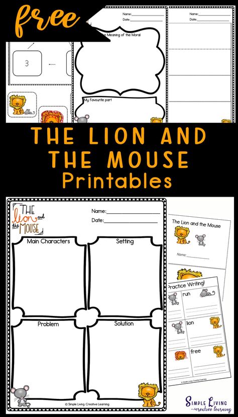 The Lion and the Mouse Printables Lion And Mouse Activities, The Lion And The Mouse Activities, Fables Activities, Story Sequencing Pictures, Aesop Fables, The Lion And The Mouse, Lion Story, Book Report Projects, Nursery Rhymes Preschool