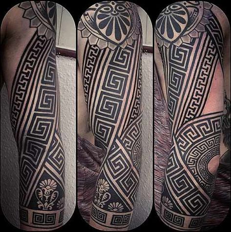 23 Best Mythological Greek God Tattoos And The Meanings Behind Them Maze Tattoo, Greece Tattoo, Hercules Tattoo, Greek God Tattoo, Atlas Tattoo, Tattoo Filler, Greek Mythology Tattoos, Greek Pattern, God Tattoos