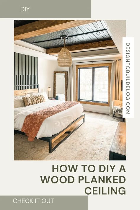 Cover up a popcorn ceiling or update a tray ceiling with a wood planked ceiling. An easy DIY tutorial on how to easily install shiplap (carsiding) to spice up any ceiling in your home. Faux Wood Ceiling Planks, Wood Planked Ceiling, Planked Ceiling, Faux Ceiling Beams, Wood Plank Ceiling, Installing Shiplap, Shiplap Ceiling, Plank Ceiling, Faux Wood Beams