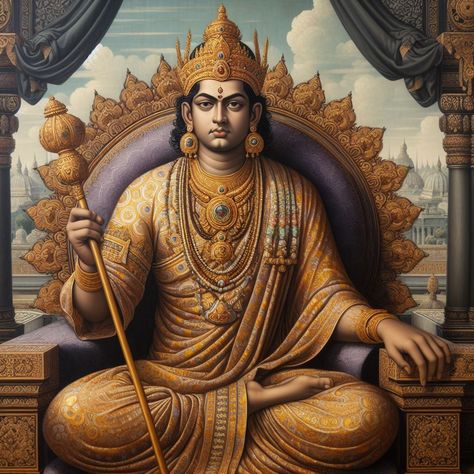 Artwork of Samudragupta from Gupta Empire Gupta Empire, Hindu Priest, King Painting, Ancient Kings, Art Men, History Of India, Fantasy Portraits, Wardrobe Ideas, Hindu Art