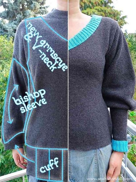 Bishop Sleeve Sweater, Victorian Sweater, Sweater Refashion Diy, Cardigan Refashion, Sew Sweater, Edwardian Sweater, Sweater Sewing, Sewing Sweaters, Upcycling Sweaters