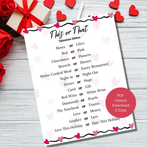 This Or That Game, Valentines Games, Valentine's Day Games, Chocolate Flowers, Pink Chocolate, Fancy Restaurant, Simple Valentine, Game Item, Party Games