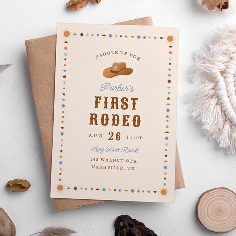 Cowboy Western First Rodeo Birthday Party Invitation Not My First Rodeo Birthday, Desert Birthday, Cute Cowboy Hat, Cowboy Birthday Party Invitations, First Rodeo Birthday Party, Happy Birthday Sweetie, My First Rodeo Birthday, Cowboy First Birthday, Blowing Out Candles