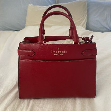 Kate Spade Staci Bag In Medium Size. Beautiful Dark Red Color, Brand New With Tags. It’s The Perfect Size For Everyday Use! Not Too Big, But With A Decent Capacity. This Bag Has Been Discontinued, So You Won’t Find It New Anywhere Else! Original Retail For $399. Medium Bags Handbags, Dark Red Handbag, Kate Spade Bag Aesthetic, Red Designer Bag, Dark Red Bag, Kate Spade Red Bag, Red Kate Spade Purse, Bags Wishlist, Kate Spade Staci