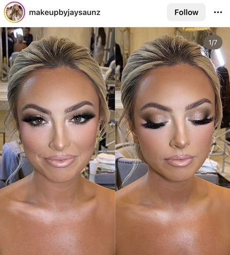 Bold Wedding Makeup Looks, Bad Wedding Makeup, Brown Color Eye Makeup, Glamorous Wedding Makeup Brides, Day Time Glam Makeup, Wedding Makeup Downturned Eyes, Brides Makeup Look, Dramatic Bridesmaid Makeup, Makeup For Black Tie Wedding