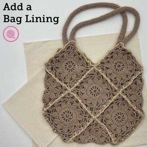 Lining A Granny Square Bag, Lining Crochet With Fabric, How To Make A Liner For A Crochet Purse, How To Line A Crocheted Bag, Sewing Lining Into Crochet Bag, How To Line A Granny Square Bag, How To Add A Liner To A Crochet Bag, Lining For Crochet Bag, Lining A Crochet Bag