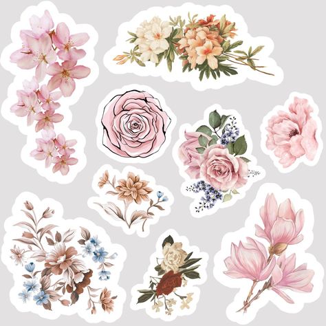 Images By Debra Benson On New 98B Scrapbook Floral Stickers Printable, Printable Floral Stickers, Sticker Design For Scrapbook, Flowers For Design Printable, Floral Flowers Stickers, Floral Flower Sticker, Journal Flower Design, Scrapbook Designs Aesthetic, Aesthetic Design For Scrapbook Flower