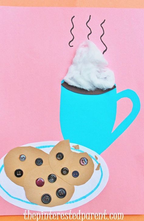 Hot cocoa & cookies craft - winter crafts for kids Chocolate Chip Cookie Craft, Easy Winter Crafts, Hot Cocoa Cookies, Winter Activities Preschool, January Crafts, Chocolate Crafts, Cookie Craft, Cocoa Cookies, Winter Pins