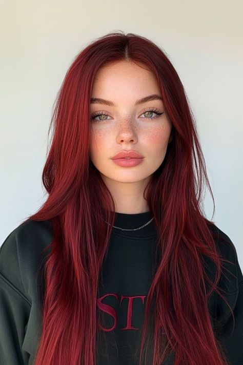 Makeup For Bright Red Hair, Babylights Red Hair, Dark Red Hair Blue Eyes, Poppy Red Hair, Red Hair Inspo Color, Different Shades Of Red Hair, Vampire Red Hair, Bold Red Hair, Red Hair Color Chart