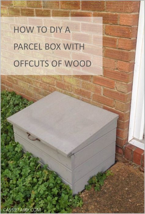 Front Door Parcel Box, Parcel Delivery Box Diy, Parcel Drop Box Diy, Diy Parcel Drop Box Ideas, Drop Box Ideas, Mail Drop Box, Porch Boxes, Parcel Drop Box, Garage Diy