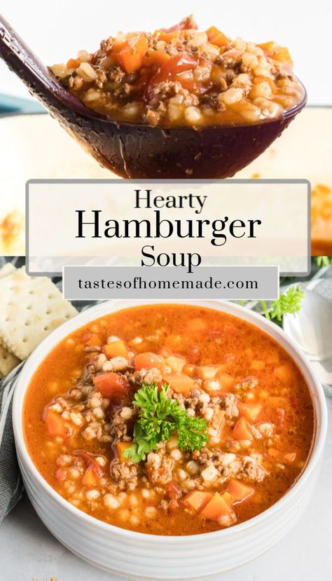 Hamburger Barley Soup, Hamburger Soup Crockpot, Hearty Hamburger Soup, Slow Cooker Hamburger Soup, Homemade Potatoes, Easy Hamburger Soup, Soup Hearty, Beef Soup Recipes, Soup With Ground Beef