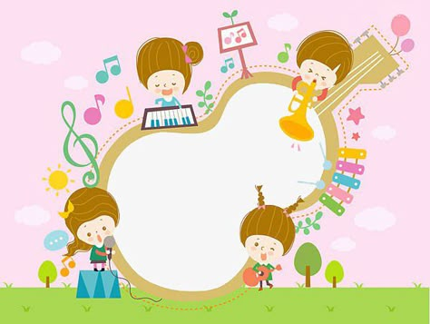 Guitar Art Painting, Music Border, Child Clipart, Acoustic Guitar Art, Child Png, Guitar Clipart, Music Notes Art, Kids Musical Instruments, School Frame