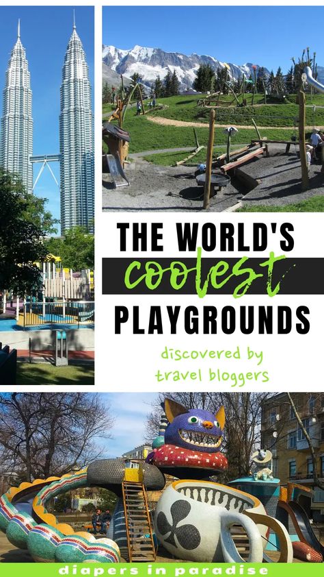 Get inspired by these 16 amazing playgrounds from all around the world! Each one of these cool playgrounds has something that makes it extra unique. From the massive, to the strange, to the most amazing backdrops for play... these playgrounds are guaranteed to go on your bucket list today! #familytravel #playgrounds Best Playgrounds In The World, Amazing Playgrounds, Best Playgrounds, Cool Playgrounds, Park Playground, Hill Park, Family Vacation Destinations, Family Travel Destinations, Outdoor Playground