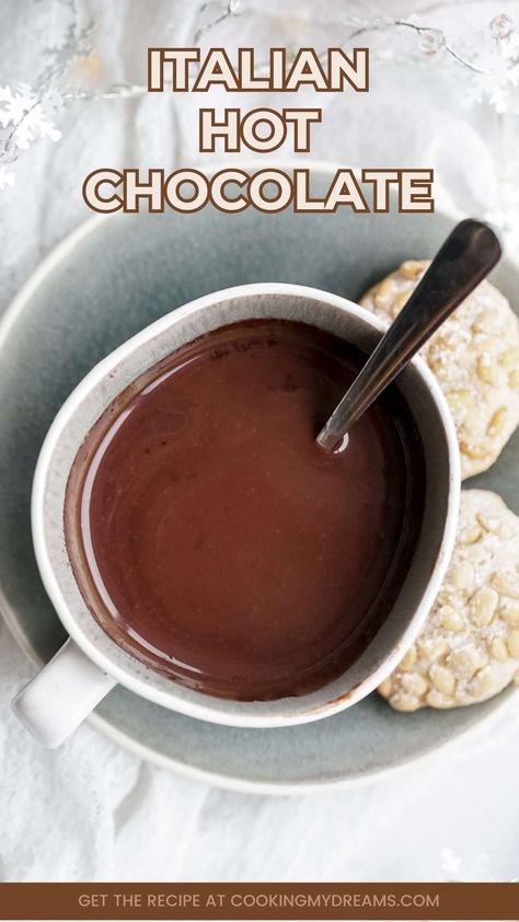 Thick Italian Hot Chocolate Swiss Miss Hot Chocolate Recipe, Thick Hot Chocolate Recipe, Italian Hot Chocolate Recipe, Thick Hot Chocolate, Italian Hot Chocolate, Pignoli Cookies, Peppermint Hot Chocolate, Hot Chocolate Recipe, Chocolate Recipe