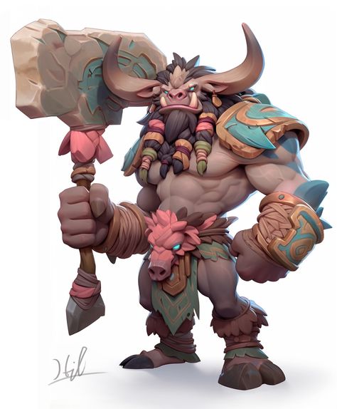 Stylized Game Character, Stylized Character Concept Art, Stylized Concept Art, Ogre Warrior, Stylized Character Design, Minotaur Art, Bull Character, For Honor Characters, 2d Concept Art