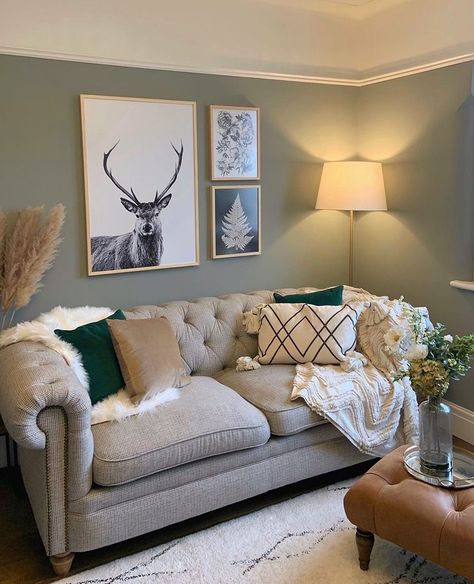 Cosy Living Room Decor, Tv Rum, Green Living Room Decor, Grey Sofa Living Room, Snug Room, Living Room Wall Color, Living Room Decor Gray, Living Room Warm, American Houses