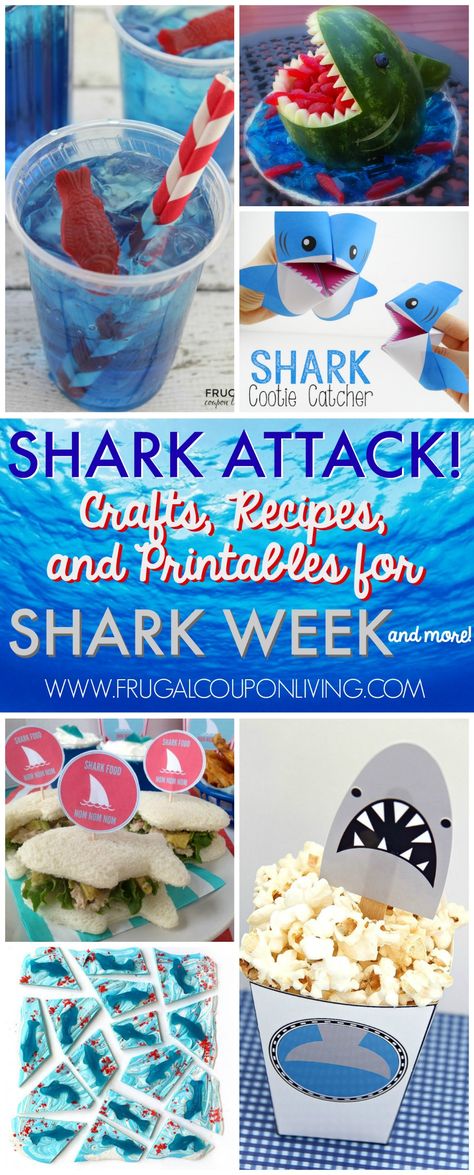 Shark Week Ideas for Kids on Frugal Coupon Living. Planning a shark party, don't be a fish out of water when it comes to ideas!  #frugalcouponliving #sharkweek #sharkweekideas #sharkprintables #printables #shark #sharkparty #sharkcrafts #sharkrecipes #sharkweekcrafts #sharkweekrecipes #sharkweekideas #sharkweekprintables #freeprintables Shark Week Ideas, Shark Week Crafts, Shark Printables, Shark Week Party, Shark Themed Party, Fish Out Of Water, Shark Themed Birthday Party, 달력 디자인, Shark Birthday Party