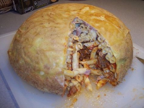 Timpano Di Maccheroni The Mythic Pasta Dome) Recipe - Food.com Dome Recipe, Recipes With Ingredients, Mario Batali, Italian Deli, Pasta Pot, Big Night, Fresh Pasta, Meat Sauce, Rigatoni