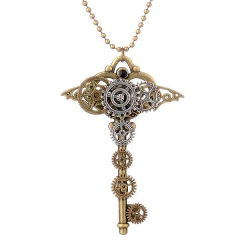 Gear Necklace, Vintage Heart Jewelry, Vintage Heart Necklace, Key Necklace Vintage, Steampunk Key, Necklaces Heart, Queen Of The Damned, Punk Necklace, Steampunk Ideas