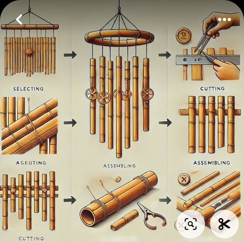 How To Make Bamboo Wind Chimes, Bamboo Products Ideas, Easy Bamboo Crafts Diy, Things To Do With Bamboo Diy, Bamboo Art Crafts, Diy With Bamboo, Things To Make With Bamboo, Bamboo Crafts Garden, Diy Bamboo Decoration