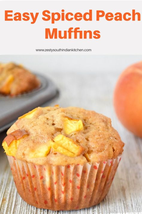 Peach Muffin Recipes, Healthy Peach Recipes, Homemade Muffins Recipe, South Indian Kitchen, Fresh Peach Recipes, Spiced Peaches, Peach Muffins, Almond Muffins, Spice Muffins