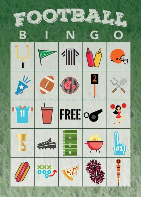 Free Printable Football Bingo Game - The Shirley Journey Football Birthday Printables Free, Football Games For Kids, Fun Football Games, Super Bowl Activities, Football Bingo, Football Printables, Football Party Games, Souper Bowl, Prek Activities