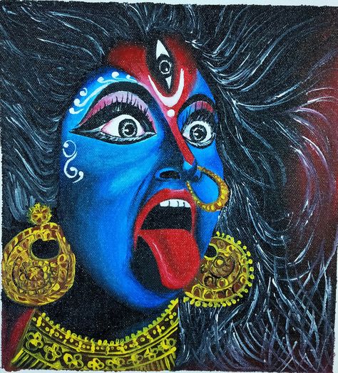 Kali Maa Sketch Pencil, Maa Kali Painting Art, Kali Maa Drawing Pencil, Painting Of Maa Durga, Durga Ji Painting, Maa Durga Acrylic Painting On Canvas, Kali Maa Sketch, Canvas Panel Painting Ideas, Kali Mata Paintings