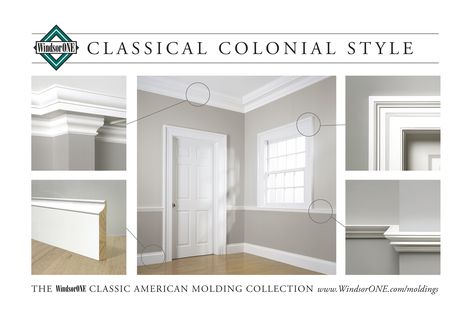 Historically accurate moldings, from the WindsorONE Molding Catalog. Floor to ceiling room of Classical Colonial style. Moldings designed by Brent Hull. #moldings #ClassicalColonial #colonial Craftsman Molding And Trim, Classical Craftsman Molding, Craftsman Style Interior, Craftsman Molding, Craftsman Style Trim, Interior Window Trim, Craftsman Trim, Trim Options, Baseboard Trim