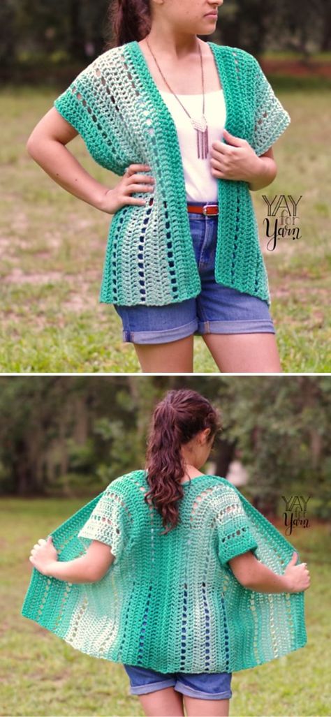 Lacy Cardigan Crochet Pattern - Free Projects and Ideas - Pattern Center Lace Crochet Cardigan, Crochet Short Sleeve, Crochet Cardigan Free, Crochet Cardigan Pattern Free, Crochet Vest Pattern, Crochet Short, Cardigan Crochet, Crochet Jacket, Crochet Cardigan Pattern