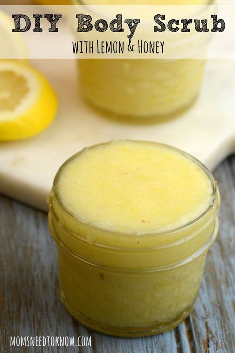 This homemade body scrub will gently exfoliate your skin, while also deeply moisturizing it. The lemon scent will invigorate you as well! This diy body scrub is great to use in the bath or shower! Lemon Body Scrub, Lemon And Honey, Body Scrub Recipe, Homemade Scrub, Lemon Scent, Sugar Scrub Recipe, Diy Kosmetik, Face Scrub Homemade, Diy Body Scrub