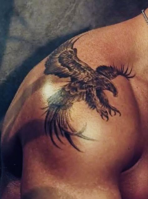 Eagle On Shoulder Tattoo, Asian Shoulder Tattoo, Eagle Tattoo Shoulder, Bird Shoulder Tattoos, Hawk Tattoo, Mens Shoulder Tattoo, Eagle Tattoo, Arm Tattoos, Tattoos Gallery