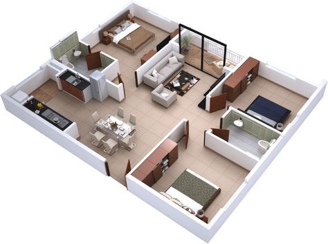 Apartment For Two People, Unique Small House Plans, Small House Blueprints, Small Modern House Plans, Three Bedroom House Plan, Free House Design, Little House Plans, Affordable House Plans, Interior Design Your Home