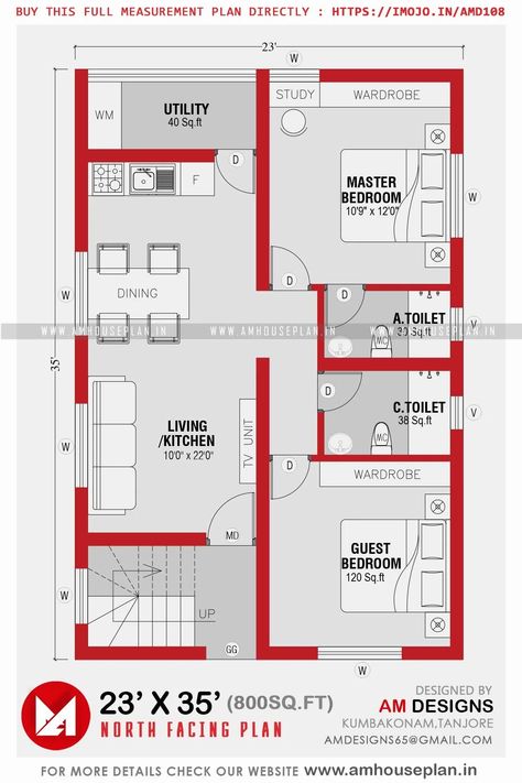 23 x 35 Tiny American style Indian 2bhk House Plan 1bhk House Plan, 2bhk Plan, Presentation Plan, North Facing House, 2bhk House Plan, Indian House Plans, Little House Plans, Working Drawing, Duplex House Plans