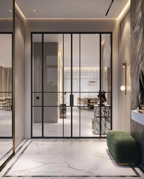 Crittal Doors, Luxury Houses Entrance, Glass Wall Design, Vstupná Hala, Luxury House Interior Design, Glass Doors Interior, Door Design Modern, Interiors Dream, Living Room Design Decor